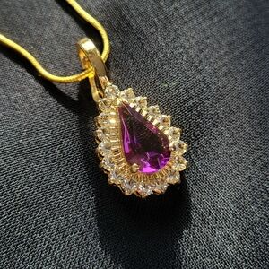 Gold Gemstone Teardrop Pendant Necklace